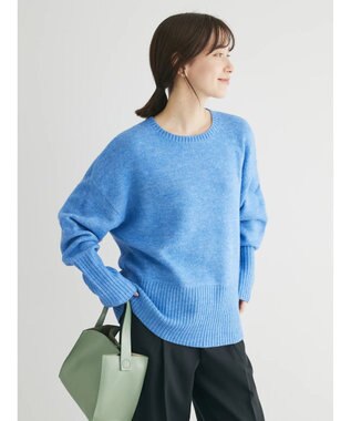 Green Parks ｆｕｗａっとメランジ袖リブ長めニットプルオーバー Sax