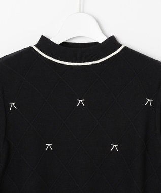 Feroux リボン刺繍ダイア柄 ニット ブラック系