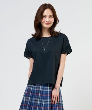 J.PRESS LADIES S 【一枚で着映え・シーンレスに活躍】コットンスムース レースデザイン カットソー ネイビー系