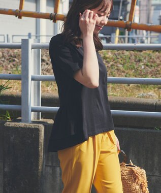 Feroux 【UVケア】バックペプラムチュニック Tシャツ ブラック系