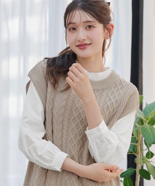 Tiaclasse 【2点セット】ニットベスト＋起毛シャツ ベージュ