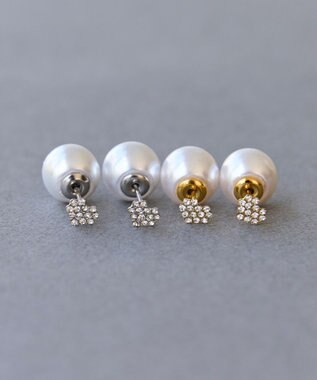 Phoebe 〈金属アレルギー対応〉3wayハートパヴェビジューパールキャッチピアス/シルバー シルバー