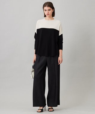 ICB L 【洗える】 ドレープスラブデニム ワイドパンツ ブラック系