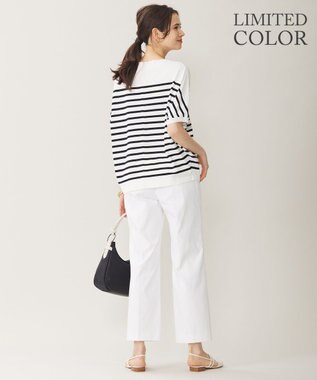 自由区 【WEB限定カラーあり・接触冷感・UVカット】クレープストレッチドルマン ニット [WEB限定]オフ×ブラックボーダー