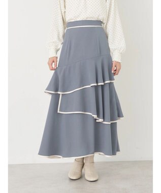 earth music&ecology パイピングフリルティアードスカート Gray