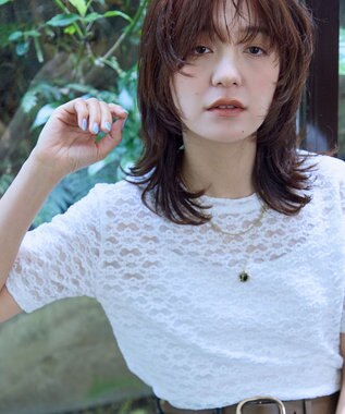 ANY レースショート丈Tシャツ オフレース