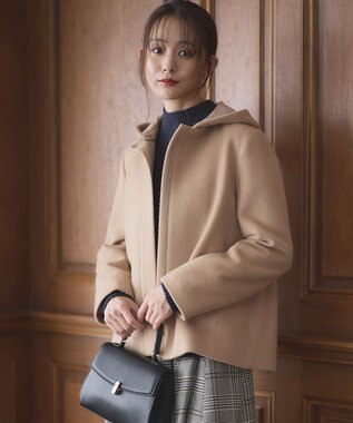 組曲 2WAYショートビーバー フーテッドコート ベージュ系