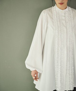 #Newans 【シワになりにくい/洗濯機可能】ロングフリルチュニック ホワイト