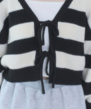 WEGO リボンカーディガン ブラックボーダー