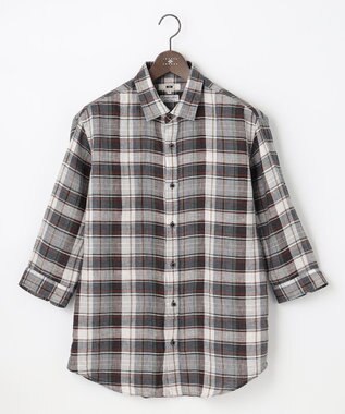 JOSEPH ABBOUD 【キングサイズ・アルビニリネン】チェック七分袖シャツ