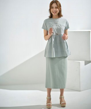 組曲 S 【WEB限定】ストライプジャガード タイトスカート クリームミント系