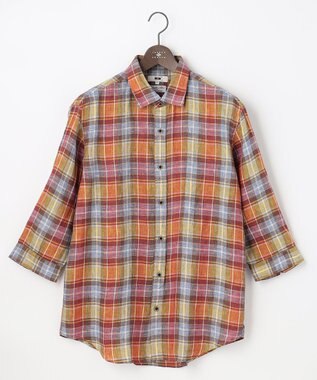 JOSEPH ABBOUD 【キングサイズ・アルビニリネン】チェック七分袖シャツ