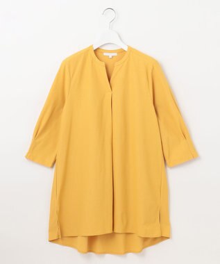 自由区 S 【UVカット・吸水速乾・洗える】ツイストプレーンバンドカラーチュニック丈 カットソー マスタード