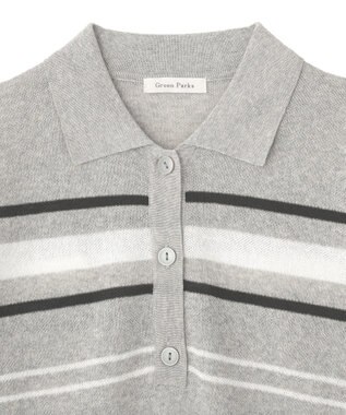 Green Parks 衿付き７分袖ニットプルオーバー Gray Mixture