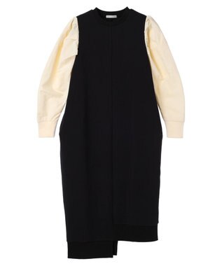 Green Parks armonia. リブ使いコクーンポンチワンピース Black