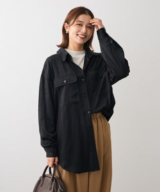 Green Parks ・ＳＵＧＡＲ　ＳＰＯＯＮ　サテンオーバーシャツ Black