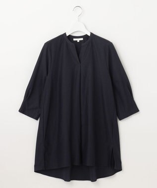 自由区 S 【UVカット・吸水速乾・洗える】ツイストプレーンバンドカラーチュニック丈 カットソー ミッドナイト