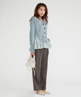 Feroux 【洗える】サイドオープンスラックス パンツ グレー系