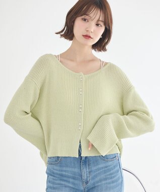 earth music&ecology 【予約】リブクロップドカーディガン ミント