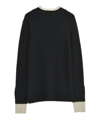 Green Parks ダブルカフスモックネック配色ニット Black