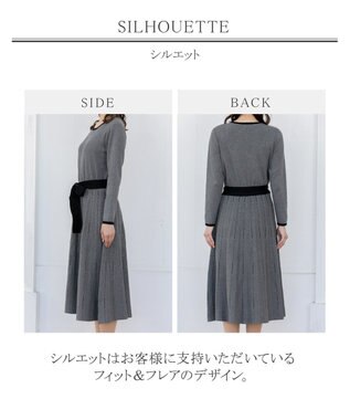 Tiaclasse 【洗える】1枚で着映えするステッチニットワンピース チャコール×ブラック