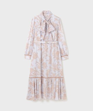 GRACE CONTINENTAL サラサプリントリボン付ワンピース ベージュ