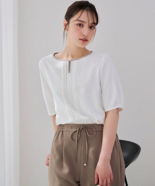  【洗える】フロントタックバイカラー ブラウス