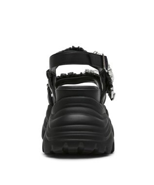 STEVE MADDEN VOLTAIRE ビジューバックル厚底サンダル ブラックブラック