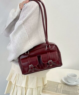 WEGO ベルト2ポケットデザインボストンバッグ レッド