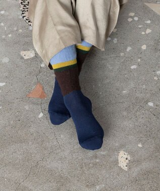 TRICOTE ボーダーシャギーハイソックス 39NAVY