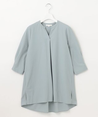 自由区 S 【UVカット・吸水速乾・洗える】ツイストプレーンバンドカラーチュニック丈 カットソー グレイッシュミント
