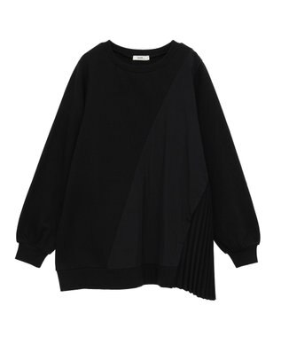 earth music&ecology サイドプリーツ裏起毛プルオーバー Black