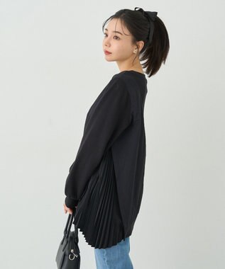 earth music&ecology サイドプリーツ裏起毛プルオーバー Black