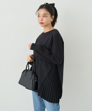 earth music&ecology サイドプリーツ裏起毛プルオーバー Black