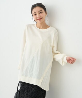 earth music&ecology サイドプリーツ裏起毛プルオーバー Ivory