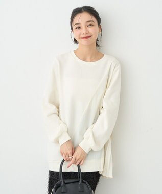 earth music&ecology サイドプリーツ裏起毛プルオーバー Ivory