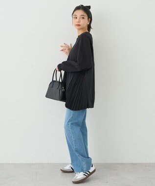 earth music&ecology サイドプリーツ裏起毛プルオーバー Black