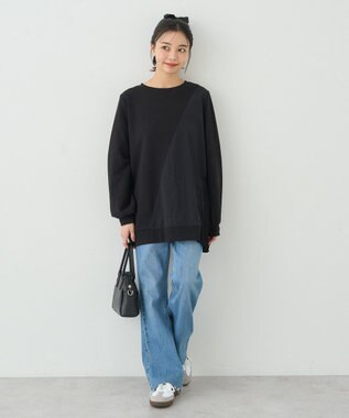 earth music&ecology サイドプリーツ裏起毛プルオーバー Black