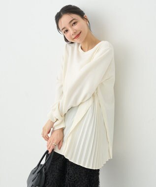 earth music&ecology サイドプリーツ裏起毛プルオーバー Ivory