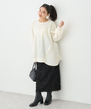 earth music&ecology サイドプリーツ裏起毛プルオーバー Ivory