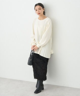 earth music&ecology サイドプリーツ裏起毛プルオーバー Ivory