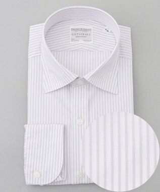 GOTAIRIKU 【形態安定】PREMIUMPLEATS_セミワイドカラー 通年ドレスシャツ（ストライプ） ライトグレーストライプ