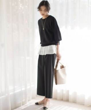 組曲 L 【ストレッチ・イージーケア】オシャクロス ガウチョパンツ ブラック系