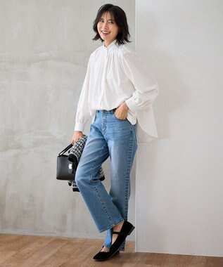 ANY L 【洗濯機可/ウエストゴム/ストレッチ】ストレートデニムパンツ フェードインディゴ