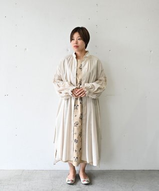 muuc 〈コットン100%強撚糸〉〈2WAY〉〈遠州織物の工場で織られた上質な生地〉〈シースルー〉〈ドライタッチ〉コットンドビーギャザー 羽織り＆ワンピースドレス ベージュ