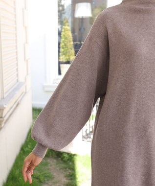 Tiaclasse L 【洗える】着心地抜群のボトルネック袖コンニットワンピース モカ