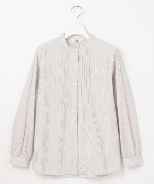 J.PRESS LADIES S 【洗える】BEZコットンナイロン ストライプ ピンタック ブラウス ピンク×ホワイトストライプ系1