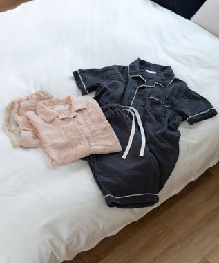 UCHINO クレープガーゼ　パイピング　半袖　レディス　パジャマ ピンク