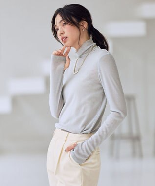 ANY L ウール混リブタートルネックカットソー グレー