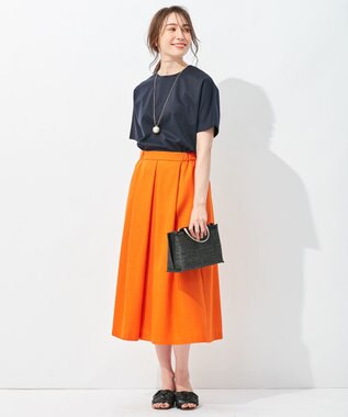 自由区 【接触冷感・速乾・UVカット・撥水・防シワ】リネンライクツイル タックスカート オレンジ系